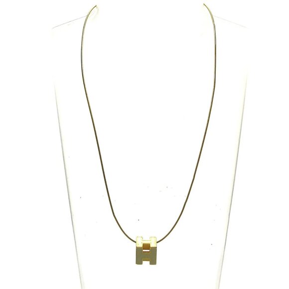 Auth HERMES Cage d'H - Gold White Hardware Necklace - Picture 7 of 9